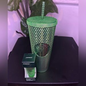 New Starbucks 2023 Green Studded 24oz Tumbler w/ matching keychain/ornament